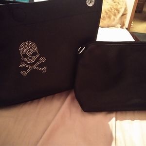 Black faux leather bucket purse